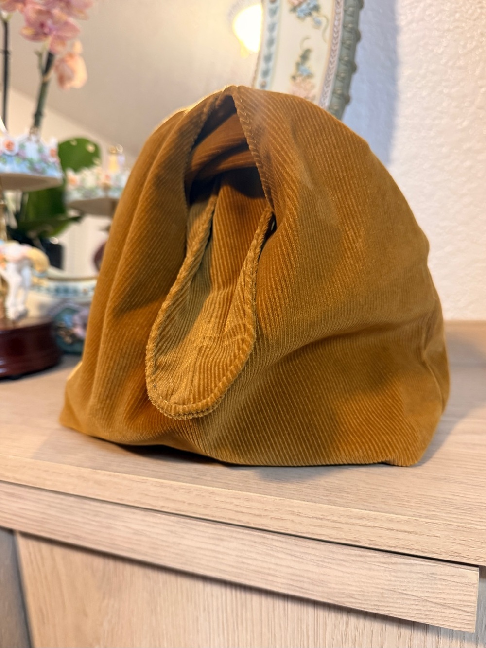 Merit Corduroy Knot Handle Cosmetic Pouch — Mustard